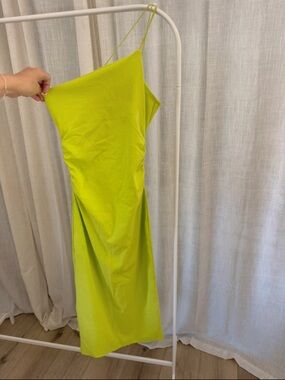 Zara Asymmetrical Lime Green Slip Dress with Thin Straps